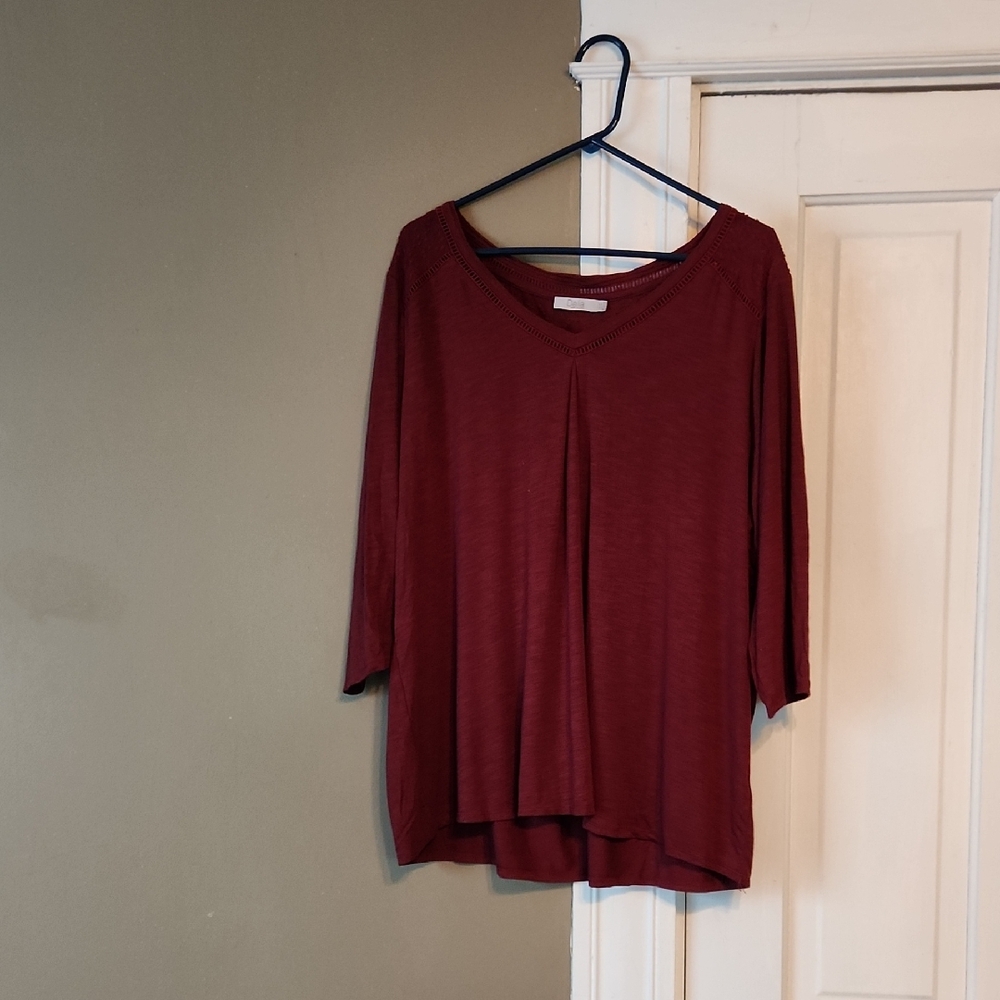 Like New Dalia Red 3/4 Sleeve Relaxed Tunic Top